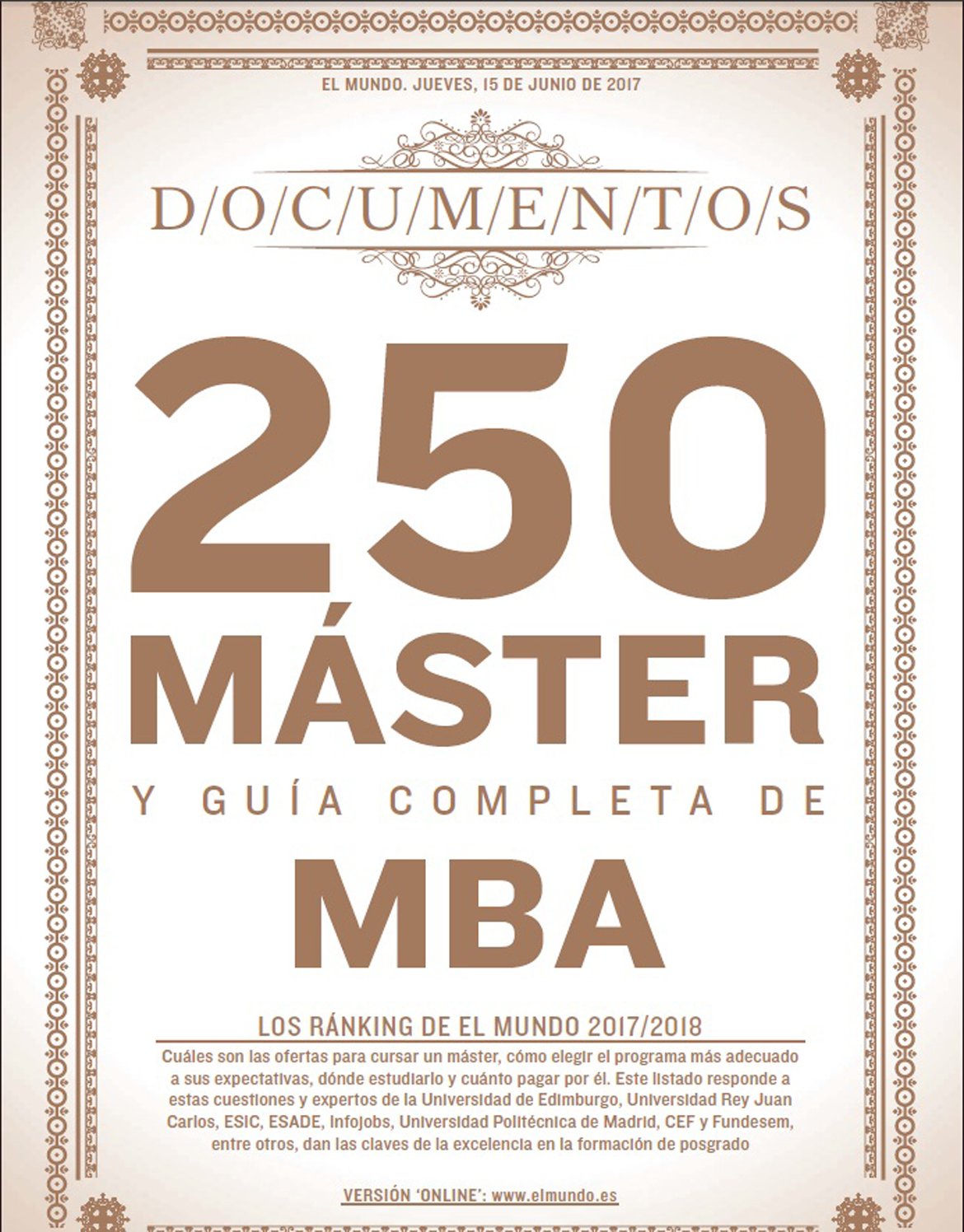 Six EAE Masters ranked among the best in Spain according to the El Mundo ranking 2017