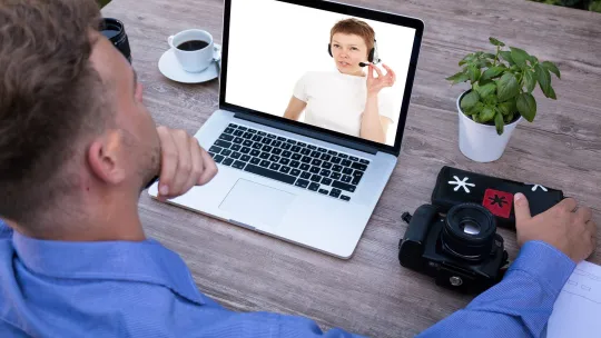 Two people talking on a video call