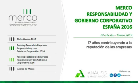 Home page of the Merco Ranking of Responsibility and Corporate Governance Spain 2016